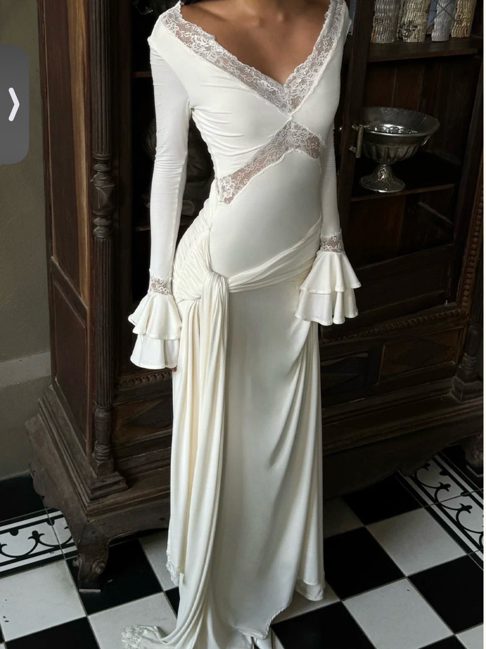 Meshki Electra Cream Lace-Trim Long Sleeve Maxi Dress - Picture 3 of 3